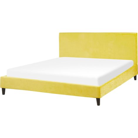 Lit Double en Velours Jaune 160 x 200 cm Design Minimaliste avec Touche Rétro pour Chambre Glamour ou Classique Beliani (1/5)