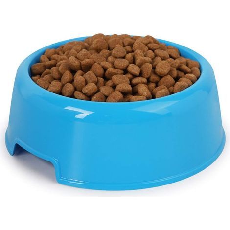 1 comedero redondo de plástico reutilizable para gatos y perros - Para uso interior y exterior - Azul (1/5)