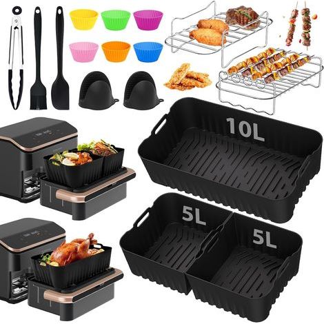 16 Pièces Accessoires Friteuse Air, Moule Silicone, Grille Inox, Pour Cosori Twinfry 10L, Cuisson Saine (1/5)