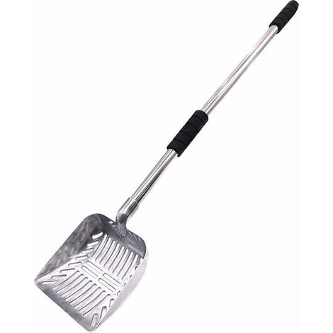 Pala para arena de gato con mango telescópico largo, mango de metal (mango negro) (1/5)