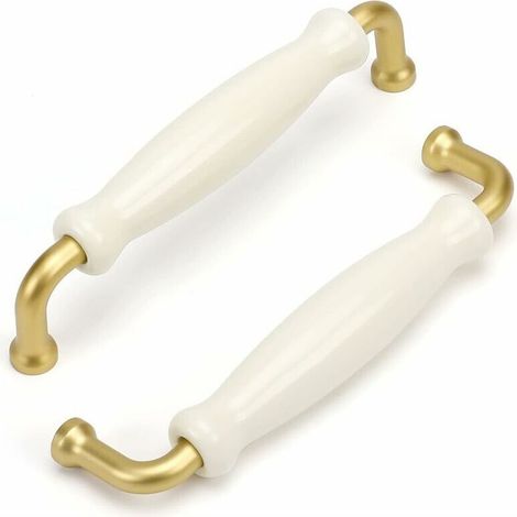 10 tiradores para muebles color oro cálido, tiradores para muebles de cocina, tiradores vintage para muebles, tiradores blancos para tocadores y armarios, centro de porcelana de 128 mm.