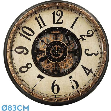 TREVISO orologio da parete nero oro 83x83x10 cm ingranaggi con movimento