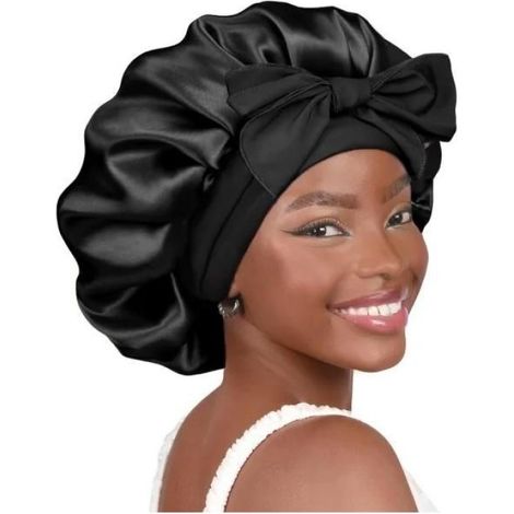 Bonnet de Nuit en Satin Double Couche - Protection Cheveux Bouclés et Crépus - Charlotte Sommeil avec Attaches Ajustables (1/4)