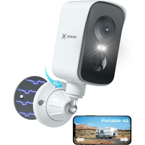 Portable Magnétique 4G Camera Surveillance sans Fil, 2K Caméra Interieur/Exterieur pour RV/Camping/Voyage, Pan 300°, Batterie 10000mAh, Détection Humaine PIR&AI (1/5)