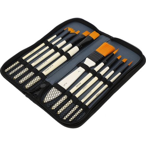 Ensemble de 10 pinceaux en nylon, comprenant une brosse de nettoyage et un sac de rangement, convenant à l'aquarelle, à la gouache, à l'acrylique et à d'autres techniques de peinture. (1/5)