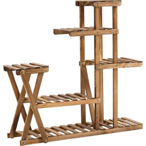 Étagère à Fleurs en Bois Supports de Pots Porte Plante Bois 6 tablettes - dim. 98L x 28l x 95H cm - Bois de Sapin traité carbonisation pour Intérieur Jardin Terrasse Balcon (1/5)