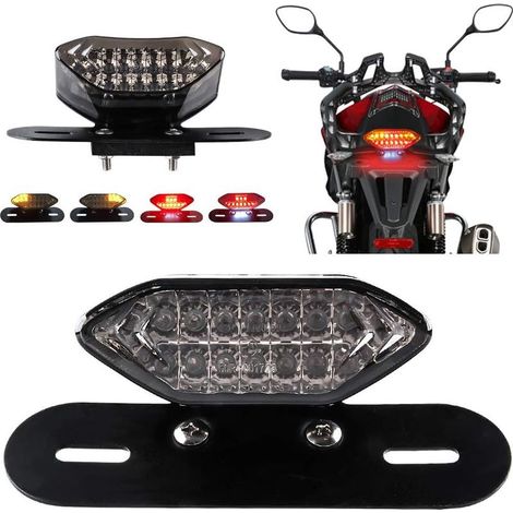 Motorcycle LED Tail Lights, Integrated Brake Lights and Turn Signals, License Plate Holder with 5W 20 LED Turn Signal and Brake Light (Black Lens) (1/5)