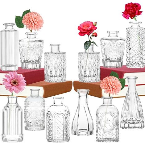 Fleurs vases en Verre Vintage Petit Vase de Différentes Tailles Moderne et Fin Décoration de Table pour Salon, Salle de Bain, (1/5)