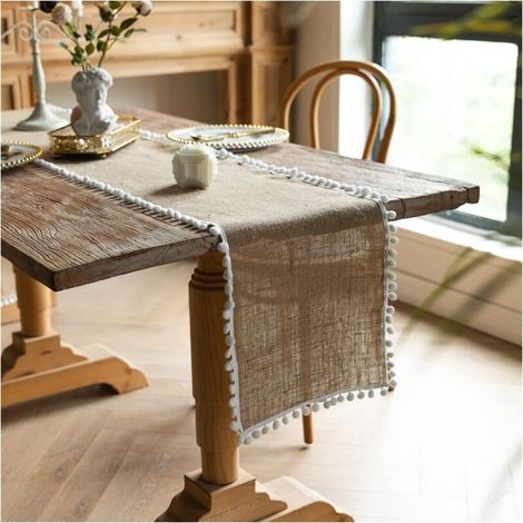 Lntyq 30 x 120 cm Chemin de Table, Chemin de Table en Jute, avec Dentelle Chemin de Table, Adapté Décoration de Table, pour Mariages, Fêtes ou Autres Situations