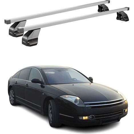 OMAC Dachträger Querträger Stahl für Citroen C6 2006-2012 – Abschließbar – City-Crash-getestet – DIN 75302:2019 – ISO/PAS 11154:2006 – Max. 75 kg Silber (1/5)