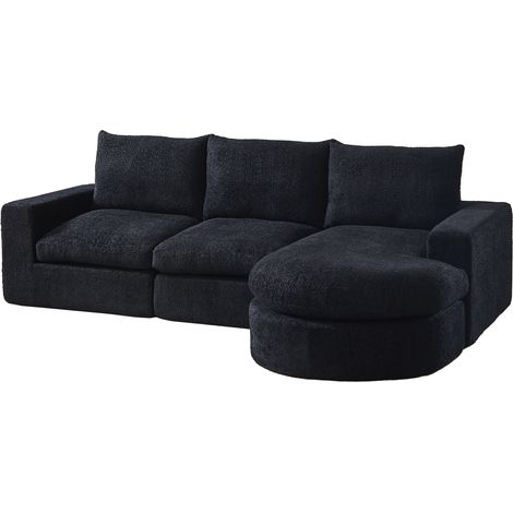 Sofá modular de chenilla negro con chaise longue reversible 250 x 160 x 80 cm (1/5)