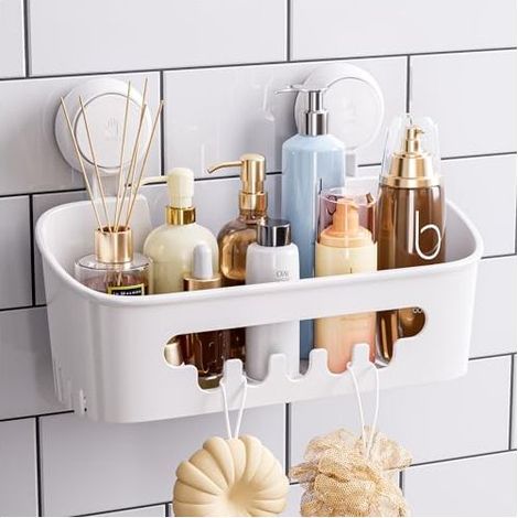 Étagère de douche robuste avec ventouse sous vide, panier de rangement amovible sans perçage pour shampoing et articles de toilette, organisateur de cuisine, salle de bain, chambre à coucher (1/4)