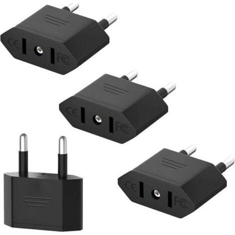 4 Pièces Adaptateur Prise USA, XU, Adaptateur USA vers France, Adaptateur Secteur US vers Europe (EU), Adaptateur USA Prise, Adaptateur Voyage US vers EU (Noir) - (1/4)