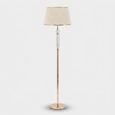 Lampadaire Praga Glam 165 Cm - Lampadaire En Métal Doré Avec Appliques Transparentes Et Abat-Jour En Tissu Beige - 40 W E27 (1/5)
