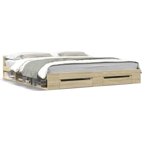 vidaXL Cadre de lit avec tiroirs sans matelas chêne sonoma 180x200 cm (1/7)