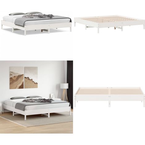 Massivholzbett ohne Matratze Weiß 180x200 cm Kiefernholz - Holzbett - Kiefernholzbett - Doppelbett - Weißes Bett - Boxspringbetten - Home & Living (1/5)