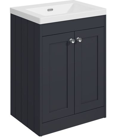 Balterley Butterton 600mm Floor Standing 2 Door Unit with Minimalist Basin No Tap Hole - Satin Dark Grey