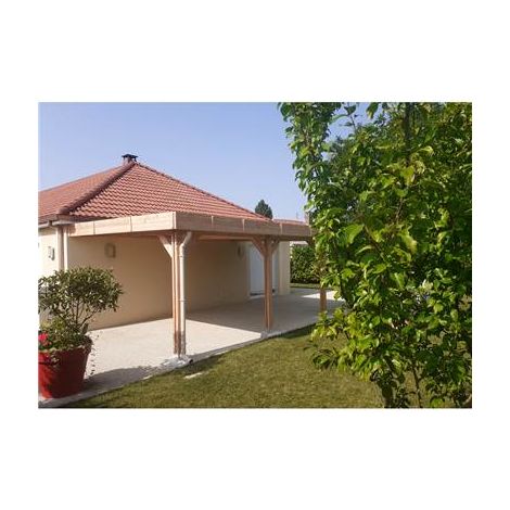 Abri Toit Plat Adossé, 400cmx500cm, Bois DOUGLAS Français, Carport, Auvent, Abri voiture (1/4)