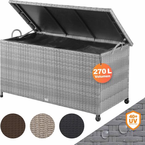 Polyrattan Cushion Box Grigio 117x53x60cm con Ruote