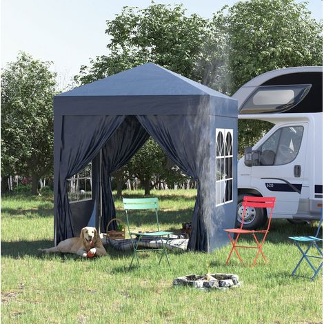Tonnelle pergola pliante 2x2 m avec parois bleue OKMYHOME (1/5)