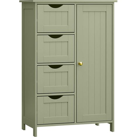 Mobiletto da bagno indipendente mobile contenitore con 4 cassetti 30 x 55 x 82 cm anta singola ripiano regolabile per soggiorno cucina e corridoio verde 120006501