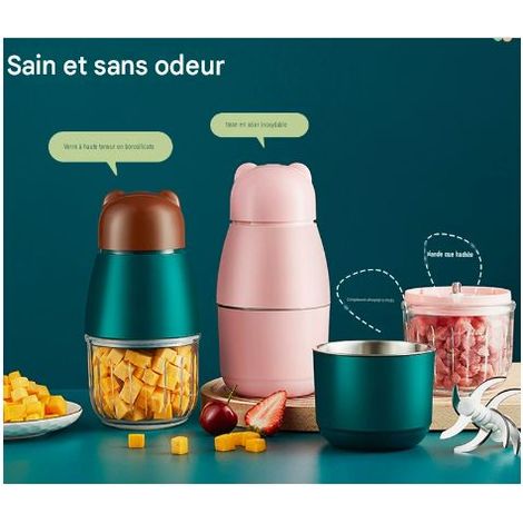 Mixeur bébé électrique 300ml – Verre borosilicaté – Lame tranchante 6 tranchants – Moteur puissant – Fonction sécurité