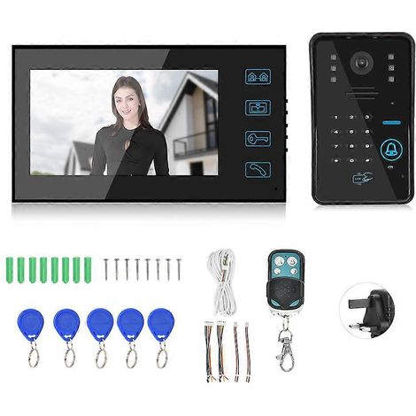 7-Zoll-Video-Türklingel mit Kabel, Codekarte, Nachtsicht-Türsprechanlage und Fernbedienung (1/5)