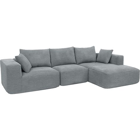 Ensemble canapé HWC-P20, canapé 3 places Canapé lounge, tissu/textile Velours (370 g/m2) Surface de couchage à droite- g (1/5)