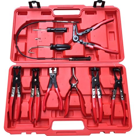 Kit de 9 pinces flexibles pour colliers de serrage, pinces à long bras pour réparations automobiles, outils à main pour le démontage des colliers de serrage. (1/5)
