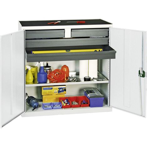 Stumpf Werkzeug- und Materialschrank Serie 3000 lichtgrau + 2 Schubladen 100 mm + 2 Schubladen 100 mm durchgehend + 1 Auszugsboden 3007407