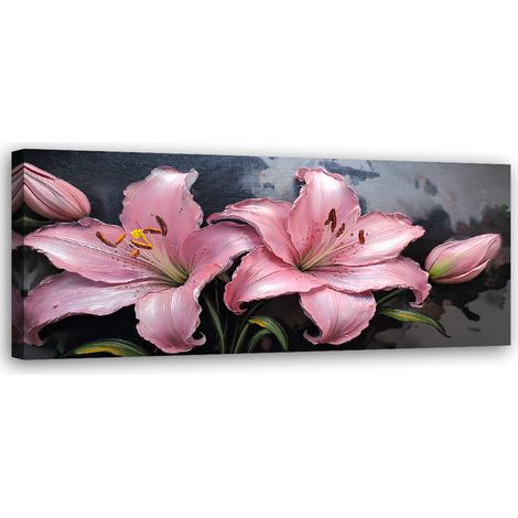 Tableau déco Lys Rose Fleurs Plantes Pastels 90x30 (1/5)