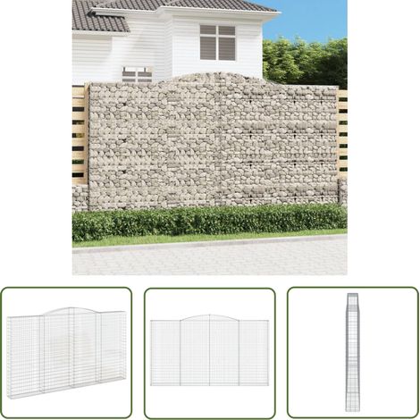 The Living Store Gabione mit Hochbogen 400x30x220/240 cm Verzinktes Eisen - Gabionenkorb - Gabionenwände - Gartendekoration - Gartenzubehör - Zaun (1/5)