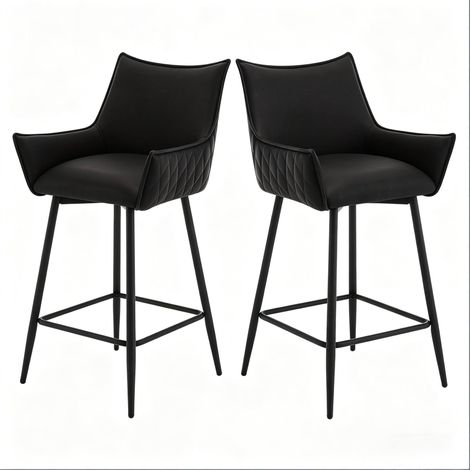 Ensemble de 2 tabourets de bar vintage en PU avec accoudoirs courbés et structure métallique anthracite (1/5)