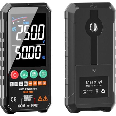 Mastfuyi Multimètre numérique LCD super fin de 3,3 pouces, 6000 points True RMS, compteur universel, haute précision, mesure intelligente, tension AC/DC, résistance, capacité, fréquence (FY107C) (1/5)