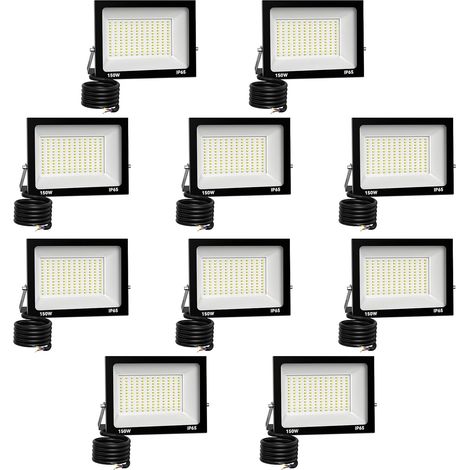 10 Pack Projecteur LED Extérieur 150W 15000 lúmenes 3000K Blanc froid Spot LED Eclairage IP65 Étanche Projecteur Extérieur Eclairage de Sécurité Floodlight pour resistente al agua (1/5)