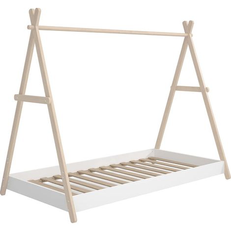 KANOA - Lit Tipi 90x200cm Hauteur Réglable en MDF et Pin Coloris Blanc (1/5)