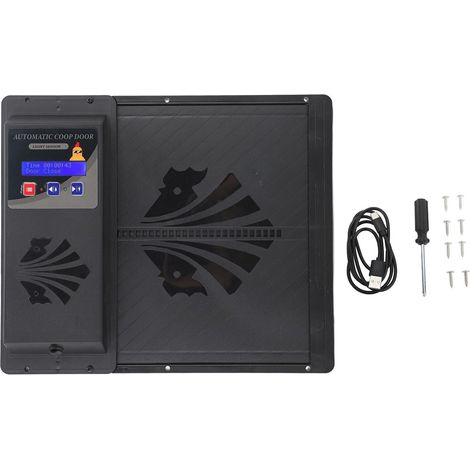 Porte Automatique de poulailler USB à Ouverture Horizontale Ouvre-Porte Grand écran LCD programmable avec minuterie Avertissement Batterie Faible (Black) - (1/5)
