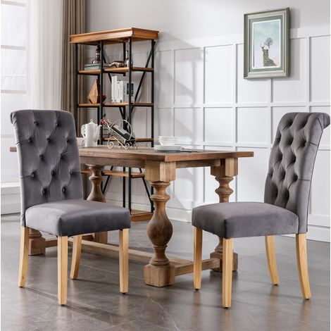 Silla comedor de terciopelo gris con patas de roble OKMYHOME (1/5)