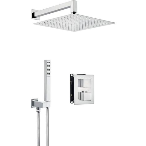 Ensemble de douche encastrée avec boîtier thermostatique finition chromée douche de tête 30 cm - Harty