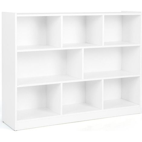 Bibliotheque a 8 compartiments etagere sur pied a 3 niveaux pour salon 122 x 32 x 93 cm blanc (1/5)