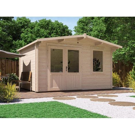 Dunster House Log Cabin Rhine 4m x 3m Garden Summer House Home Office Shed 45mm Walls, Double Glazed and Roof Shingles (1/5)