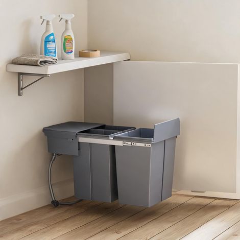 Poubelle sous évier 40L avec 3 bacs coulissants acier Plastique (1/5)