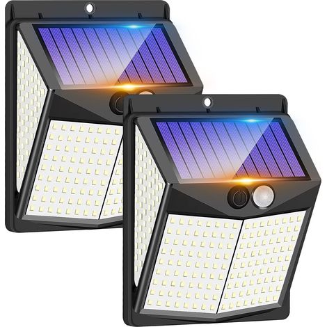 Lot de 2 lampes solaires d'extérieur, 238 LED, pour la sécurité de votre porte d'entrée, cour, garage ou jardin. (1/5)