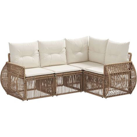 Gartensofa-set 4 pcs Beige und Cremeweiß Poly-Rattan vidaXL