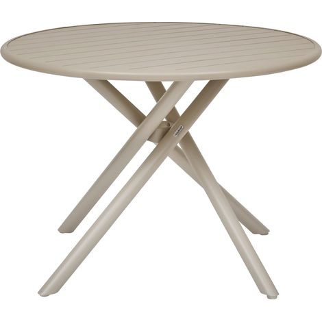 Hesperide – Table de jardin ronde 4 places en aluminium teinté – Plateau à lattes – Piètement ajustable pour stabilité – Design industriel (1/5)