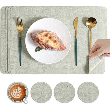 Tovagliette double-face, resistenti al calore e antiscivolo, termoisolanti e ignifughe, dimensioni: 43 x 30 cm, set da 4 (bianco crema) (1/5)