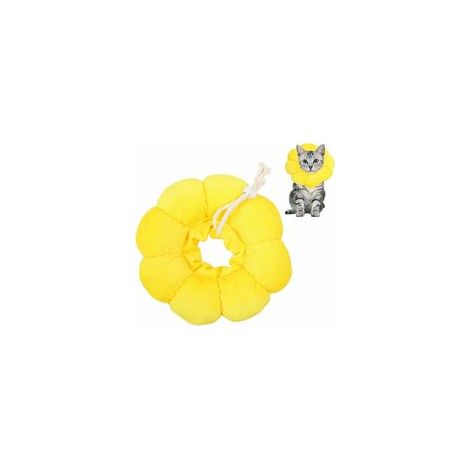 Collier de protection élisabéthain ajustable pour chat, bord doux respirant, motif fleur du soleil, taille S – (1/4)