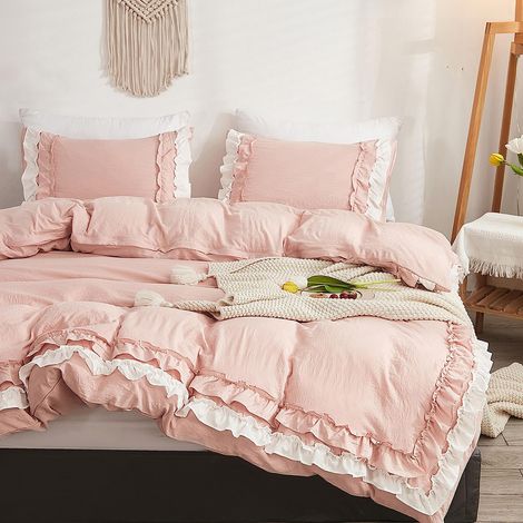 Ensemble de literie 200x200 cm, rose et blanc, housse de couette en microfibre douce avec 2 taies d'oreiller 80x80 cm (1/5)