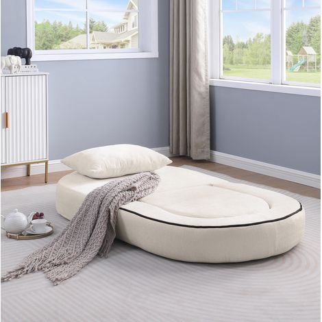 Sofá cama plegable de 1 plaza en chenilla beige con cojín HAVRYA (1/5)