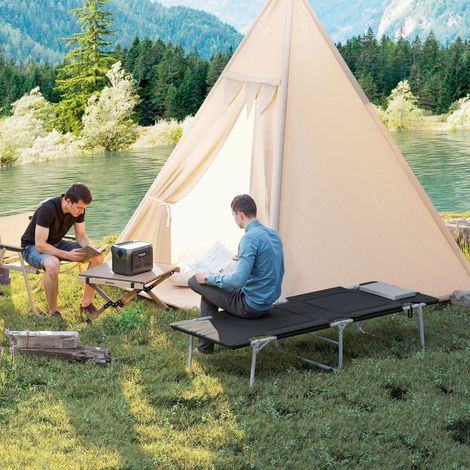 Lit de camp pliable avec oreiller et sac de transport, 183 x 66 x 33 cm, lit d'appoint pour adultes jusqu'à 114 kg, lit pliant pour une utilisation intérieure et extérieure, jardin, camping, voyage, n (1/5)